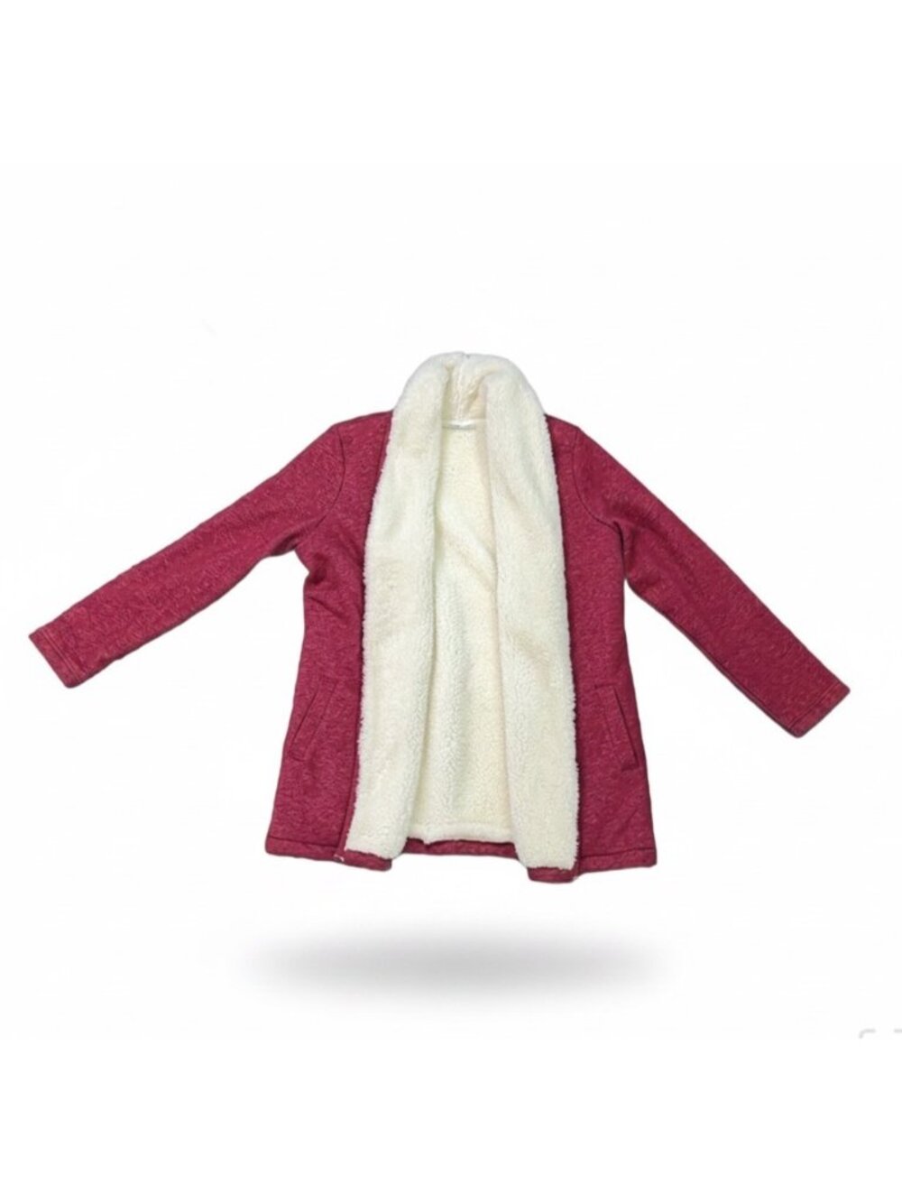 L.L.Bean Womens Burgundy Cotton Blend Sherpa-Lined Cardigan Jacket Size L
